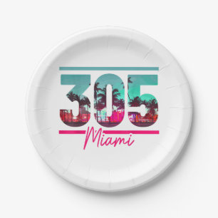 Miami 305 Area Code Florida Vintag Palmen Trees Pr Pappteller