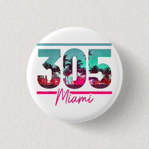 Miami 305 Vorwahl Florida Vintage Palmen Stolz Button