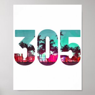 Miami 305 Vorwahl Florida Vintage Palmen Stolz Poster