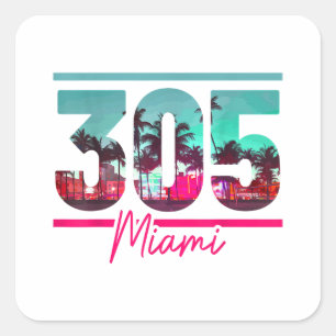 Miami 305 Vorwahl Florida Vintage Palmen Stolz Quadratischer Aufkleber
