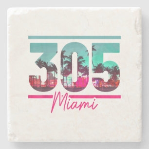 Miami 305 Vorwahl Florida Vintage Palmen Stolz Steinuntersetzer