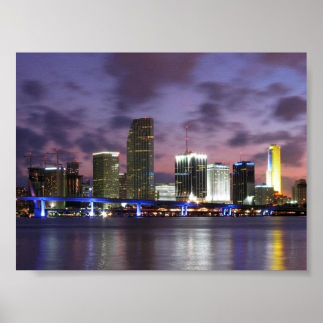 Miami Abend Skyline Poster (Vorne)