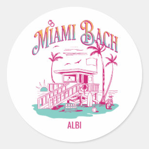 Miami bachelorette Wochenende Retro-Sonnenuntergan Runder Aufkleber