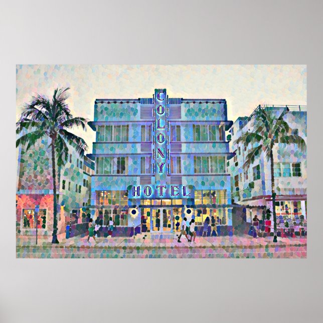 Miami Beach Art Deco Hotel Malerei 2 Poster (Vorne)