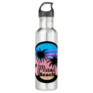 Miami Beach Blue und Pink Palm Trees Edelstahlflasche