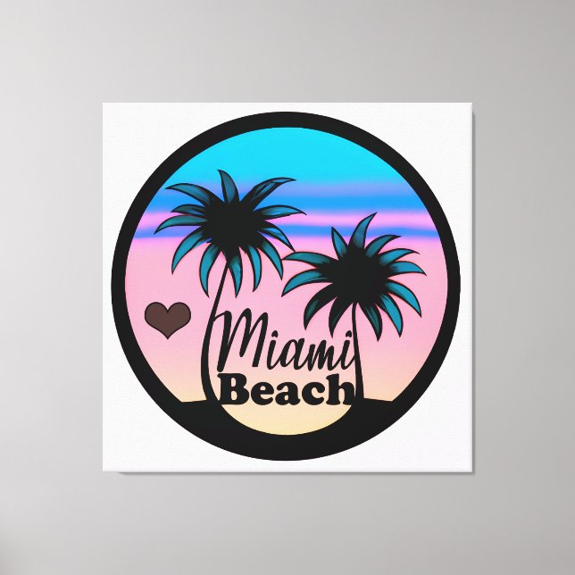 Miami Beach Blue und Pink Palm Trees Leinwanddruck (Vorderseite)