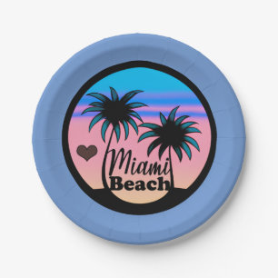 Miami Beach Blue und Pink Palm Trees Pappteller