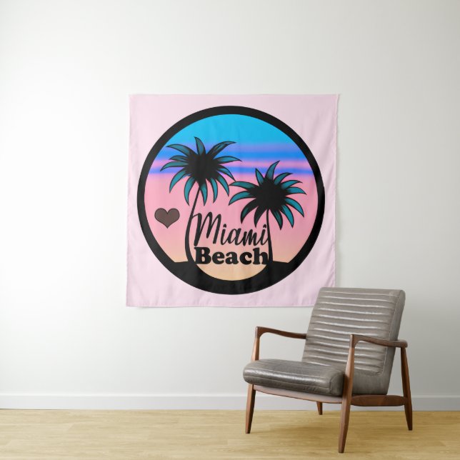 Miami Beach Blue und Pink Palm Trees Wandteppich (Beispiel)