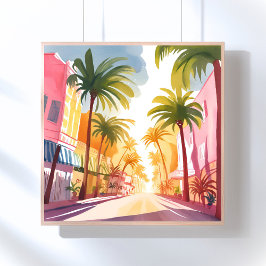 Miami Beach | Bright Colorful Watercolor Painting Poster