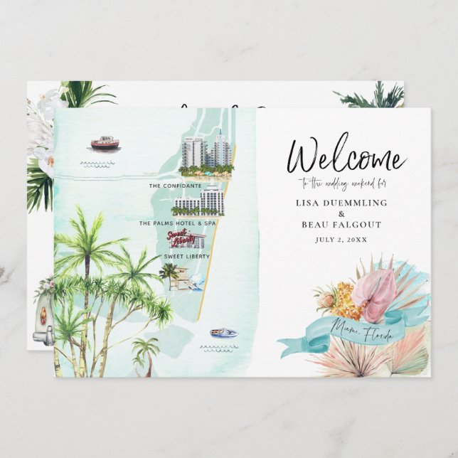 Miami Beach FL | Karte für Hochzeitswochenende (Vorne/Hinten)