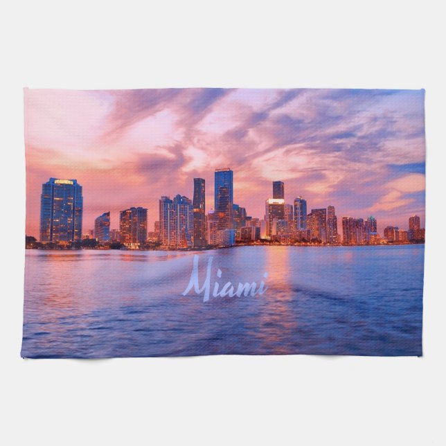 Miami Beach Florida City Skyline Geschirrtuch (Horizontal)