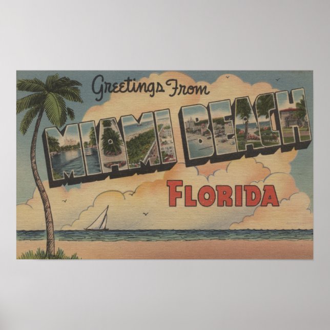 Miami Beach, Florida - Große Briefmarkenszenen Poster (Vorne)