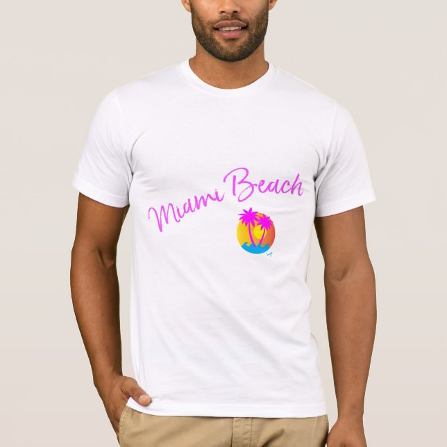 Miami Beach, Florida Logo Palms Sun Cool T-Shirt (Vorderseite)