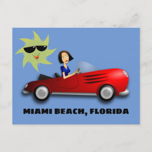MIAMI BEACH, FLORIDA MÄDCHEN IM AUTO ART Postkarte