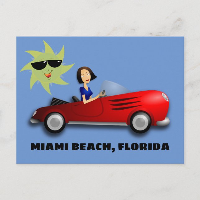 MIAMI BEACH, FLORIDA MÄDCHEN IM AUTO ART Postkarte (Vorderseite)