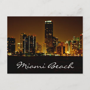 Miami Beach Florida Night Skyline Post Card Postkarte