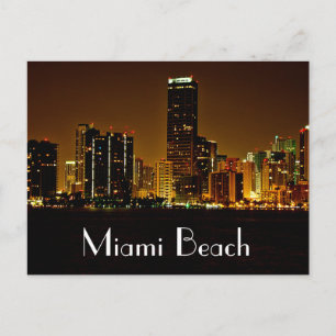 Miami Beach Florida Night Skyline Post Card Postkarte