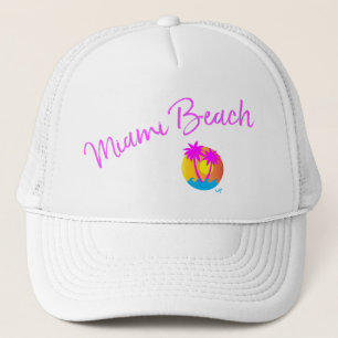 Miami Beach, Florida Palm Coole rosa Typografie Truckerkappe