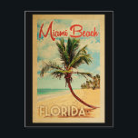 Miami Beach Florida Palm Tree Beach Vintage Reisen Postkarte<br><div class="desc">Miami Beach Florida Design im Vintage Travel Stil mit einer Palme am Strand mit Ozean und Himmel.</div>