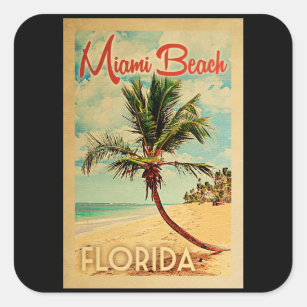 Miami Beach Florida Palm Tree Beach Vintage Reisen Quadratischer Aufkleber