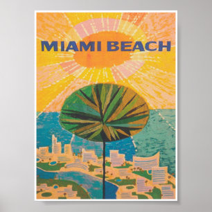 Miami Beach Florida Palm Tree Retro Vintage Reisen Poster