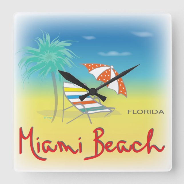 Miami Beach, Florida Palm Wall Clock Quadratische Wanduhr (Vorderseite)