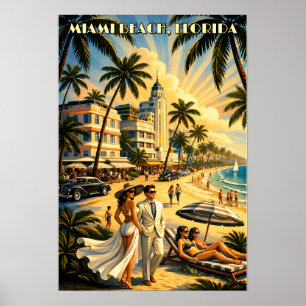 Miami Beach, Florida Retro Art Deco Farb-Tourismus Poster