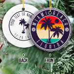 Miami Beach Florida Retro Palm Tree Travel 80er Keramik Ornament<br><div class="desc">Miami Beach Florida Sand Tropical Palm Trees Souvenirs. Miami Beach Florida - Retro Tropical Palm Tree 60er Souvenirs Vintages Design macht ein großes Weihnachts- oder Geburtstagsgeschenk für Fans von Florida Stränden. Das Retro-Sommerdesign ist ein perfektes Geschenk für Reisende und tropische Fans. - " Sie können diese Vorlage anpassen und ändern,...</div>