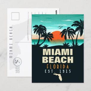 Miami Beach Florida Retro Sunset Souvenir 70er Postkarte