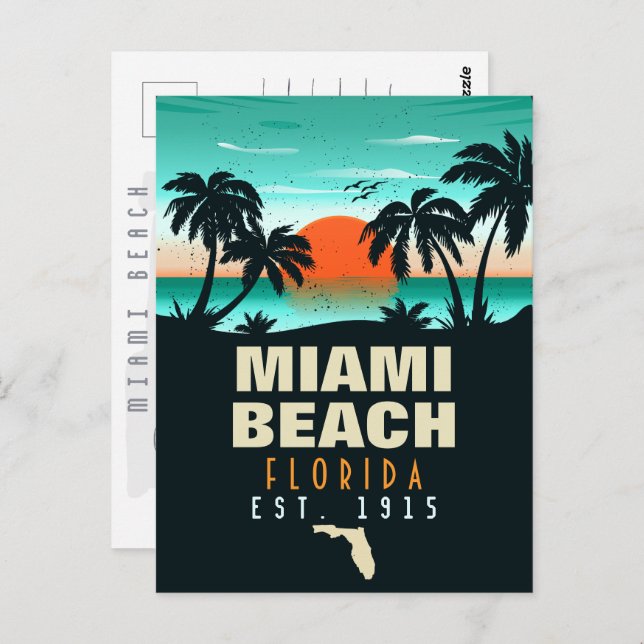 Miami Beach Florida Retro Sunset Souvenir 70er Postkarte (Vorne/Hinten)