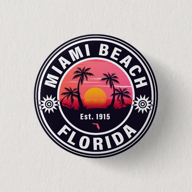 Miami Beach Florida Retro Sunset Souvenirs 60er Button (Vorderseite)