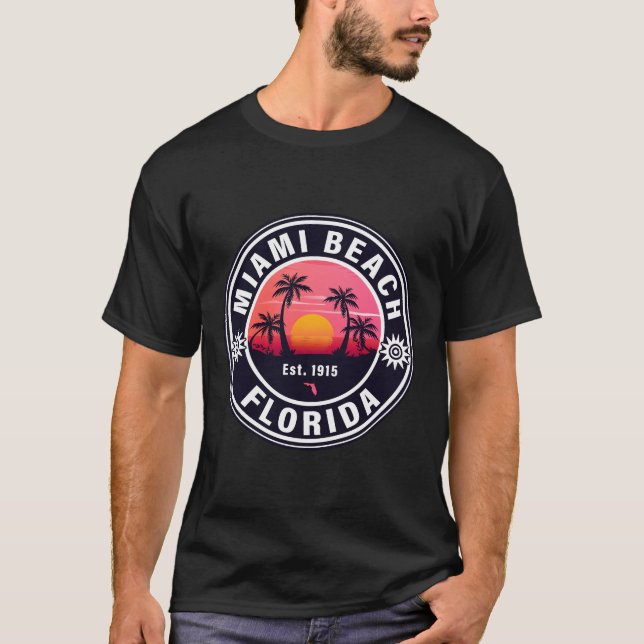 Miami Beach Florida Retro Sunset Souvenirs 60er T-Shirt (Vorderseite)