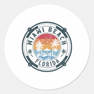 Miami Beach Florida Sommerurlaub Vintage-Sonnenunt Runder Aufkleber