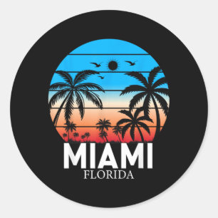 Miami Beach Florida Sommerurlaub Vintage Sonnenunt Runder Aufkleber