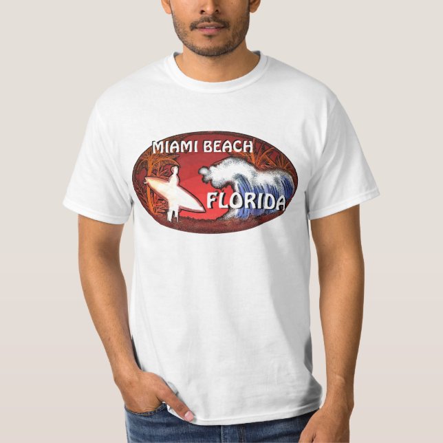 Miami Beach Florida Surfer Wellen Kunstwert Tee (Vorderseite)