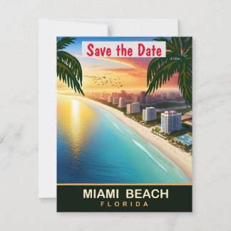 Miami Beach, Florida, Travel Postcard, Save The Date