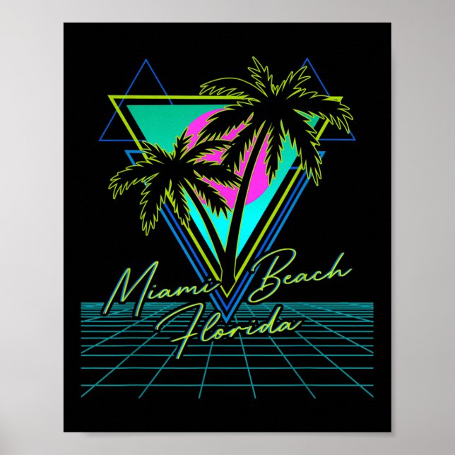 Miami Beach Florida Trip Retro 80er Vaporwave Grid Poster (Vorne)