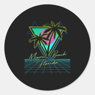 Miami Beach Florida Trip Retro 80er Vaporwave Grid Runder Aufkleber
