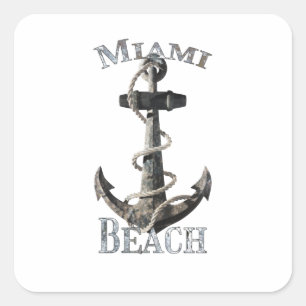 Miami Beach Florida Vacation Nautical Anchor Saili Quadratischer Aufkleber