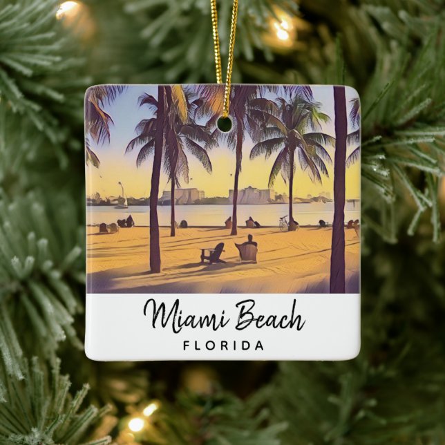 Miami Beach Florida Vintage Aquarellbahn Keramikornament (Baum)