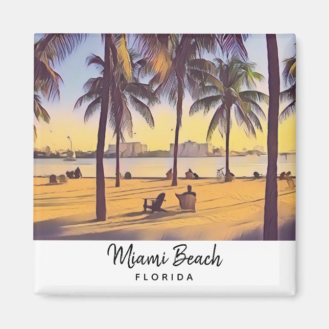 Miami Beach Florida Vintage Aquarellbahn Magnet (Vorne)