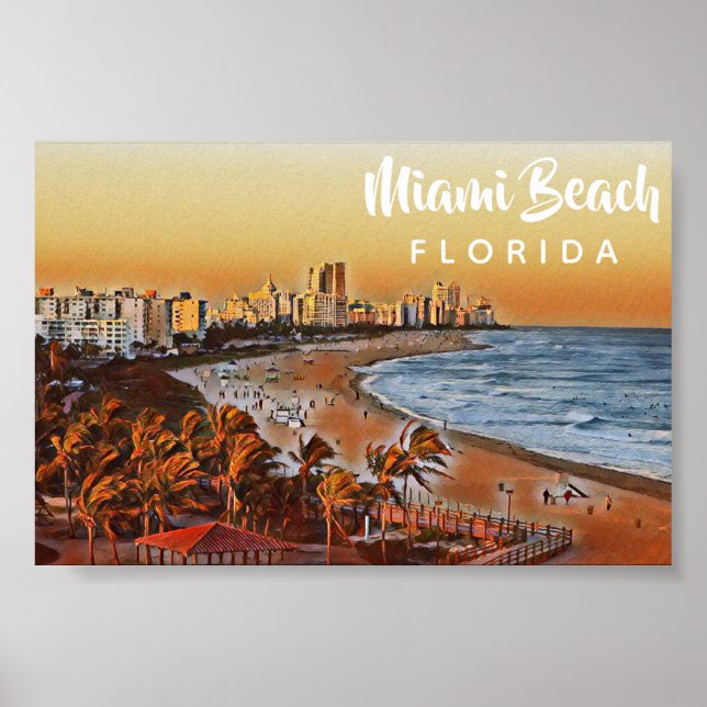 Miami Beach Florida Vintage Aquarellbahn Poster (Vorne)