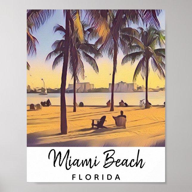 Miami Beach Florida Vintage Aquarellbahn Poster