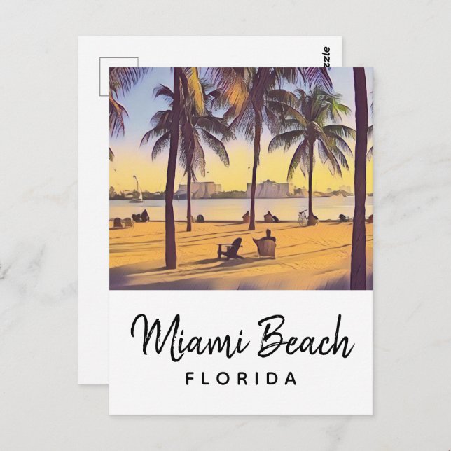 Miami Beach Florida Vintage Aquarellbahn Postkarte