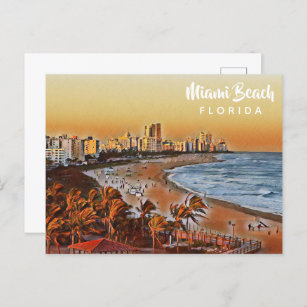 Miami Beach Florida Vintage Aquarellbahn Postkarte