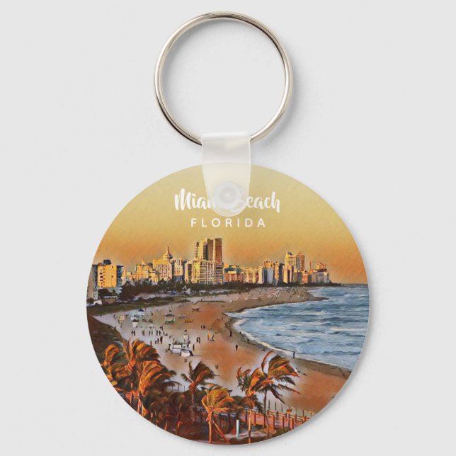 Miami Beach Florida Vintage Aquarellbahn Schlüsselanhänger (Vorderseite)