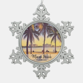 Miami Beach Florida Vintage Aquarellbahn Schneeflocken Zinn-Ornament