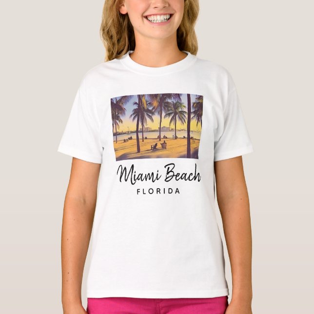 Miami Beach Florida Vintage Aquarellbahn  T-Shirt (Vorderseite)