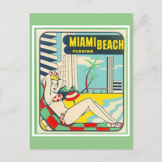 Miami Beach Florida Vintage Reise Postkarte (Vorderseite)