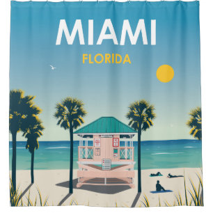 Miami Beach Florida Vintage Reisen Duschvorhang